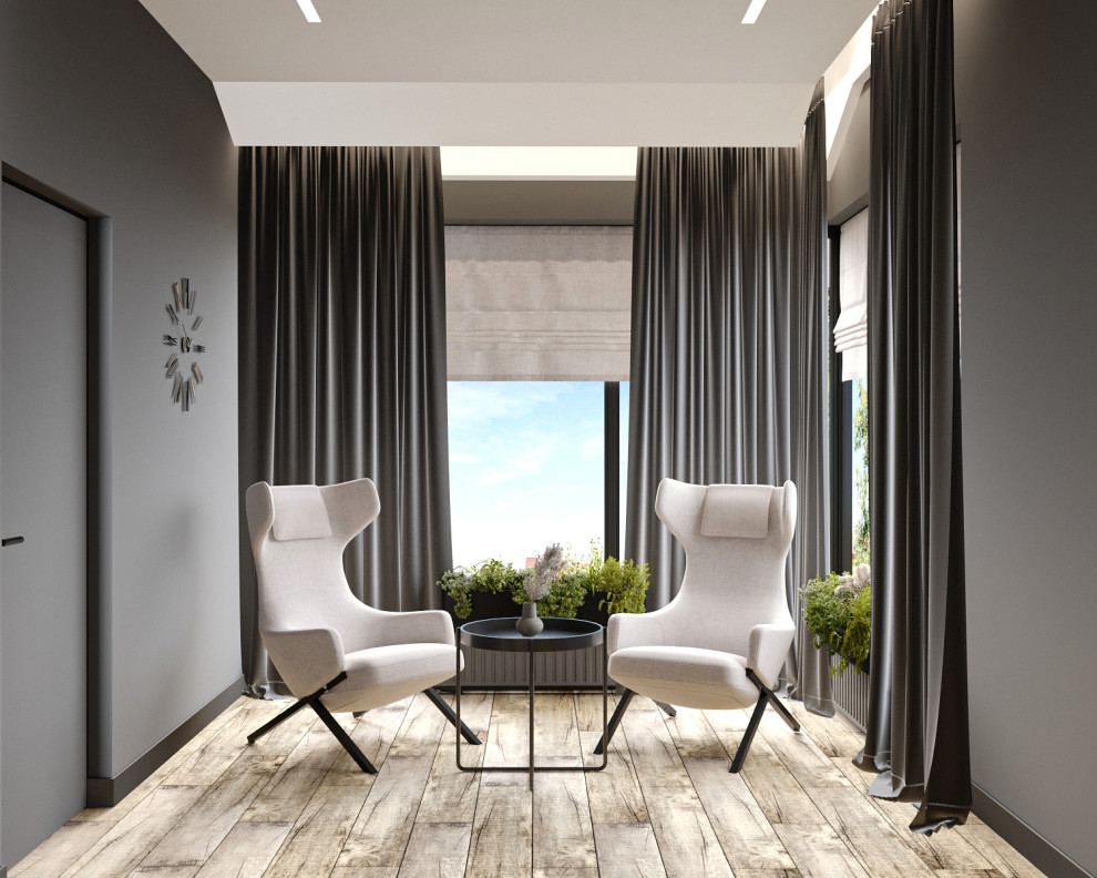 Современные оттенки серого и уютного дерева)