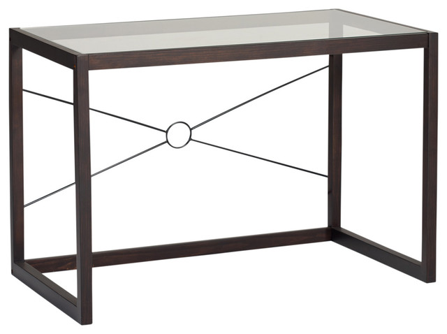 Newel 48 Writing Desk With Clear Glass Top And Java Finish Frame
