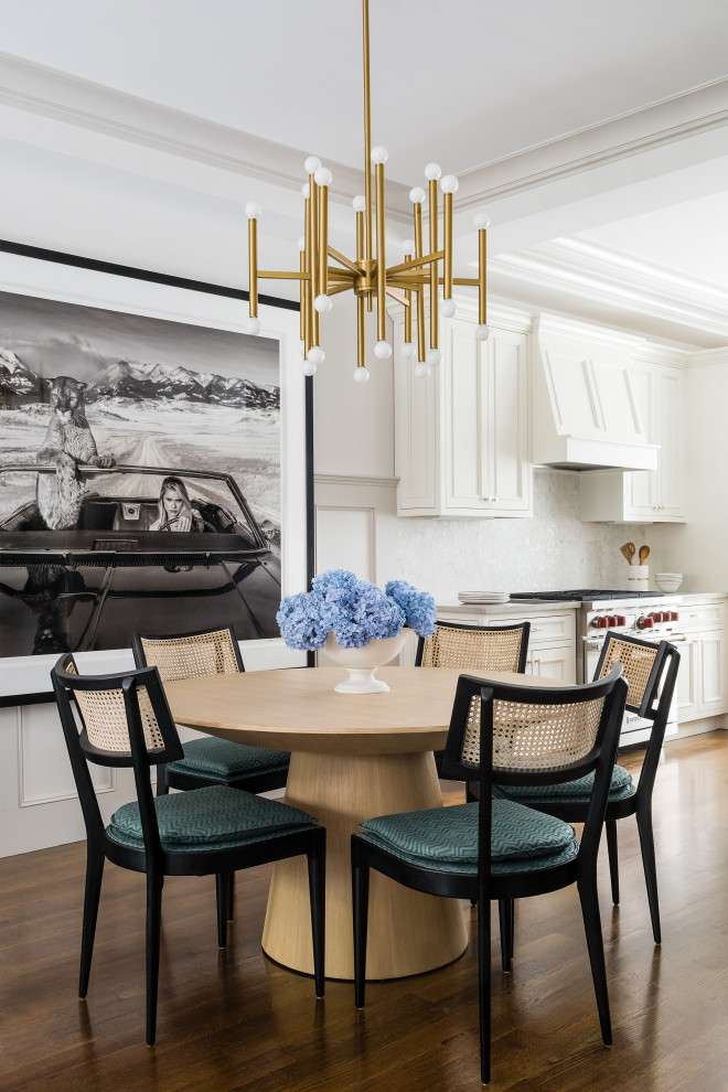 This is an example of a transitional dining room in Boston.