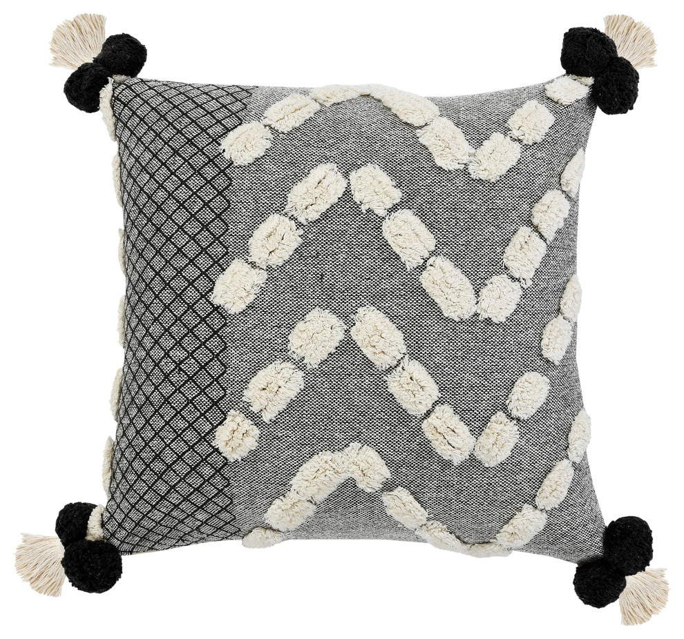 Ox Bay Hand-stitched Gray/White Geometric Organic Cotton Pillow Cover, 20"x20"