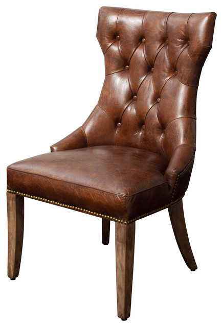 Hartwell Brown Top Grain Leather Dining Chair Traditional Hartwell Brown Top Grain Leather Dining Chair