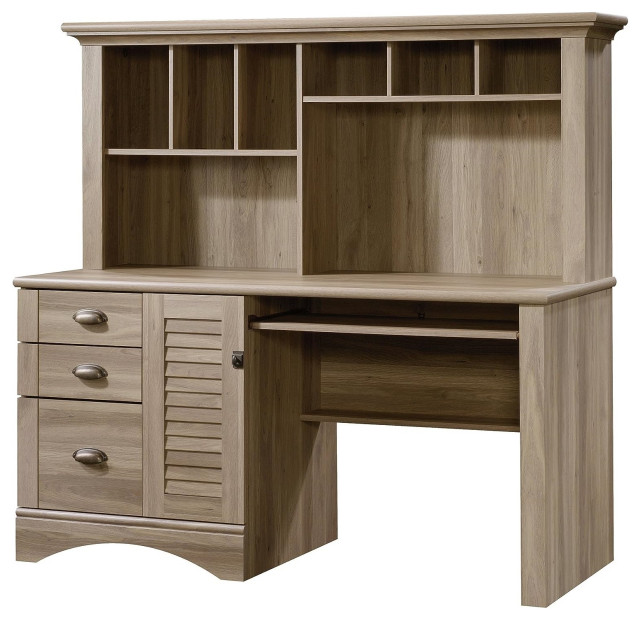 French Country Desk with Hutch, Drawers & Plenty Storage Space, Salt