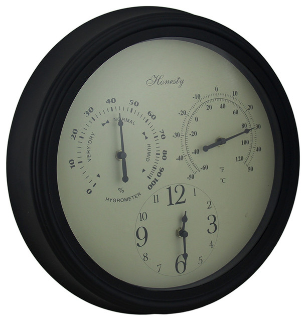 Shop Houzz Zeckos Metal Hygrometer Thermometer and Clock Outdoor Wall