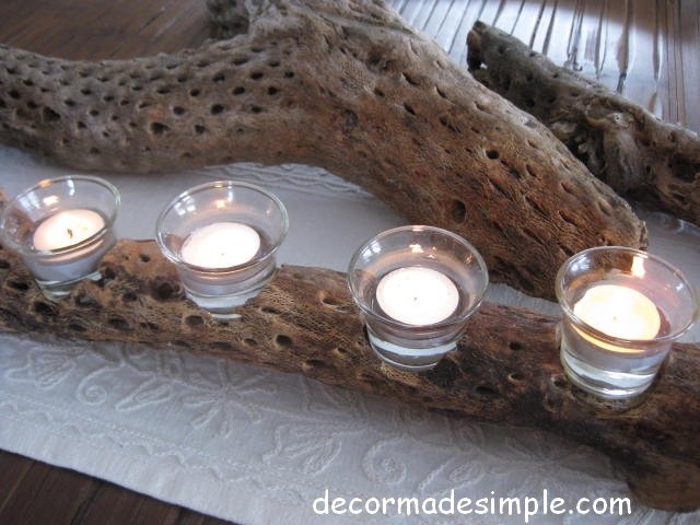 long wooden votive candle holder