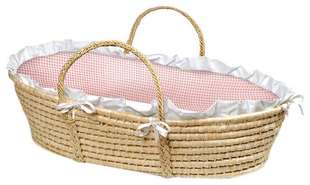 Badger Basket Natural Moses Basket -Pink Gingham Bedding