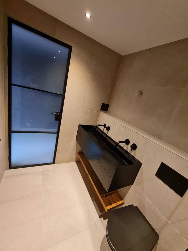 Modern Black Hanging Double Basin Vanity Unit