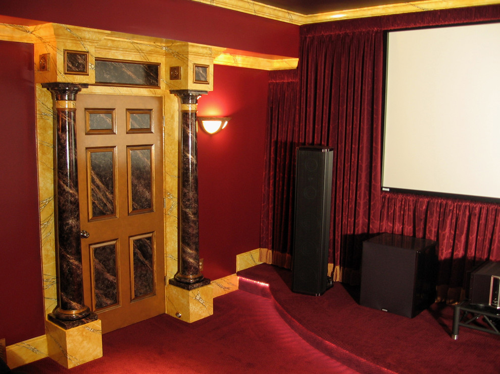 Design ideas for an eclectic home theatre in Atlanta.