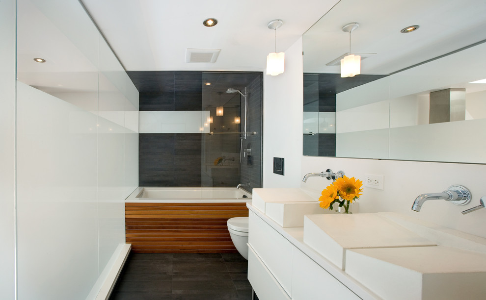 Design ideas for a modern bathroom in Denver with a vessel sink.
