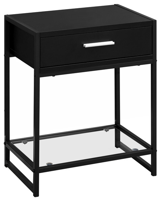 22" Accent Table, Black, Black Metal/ Tempered Glass Industrial