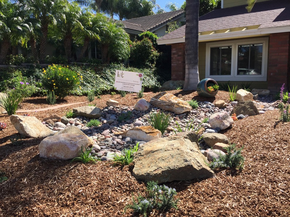 Design ideas for a small traditional front yard full sun xeriscape in San Diego with a garden path.