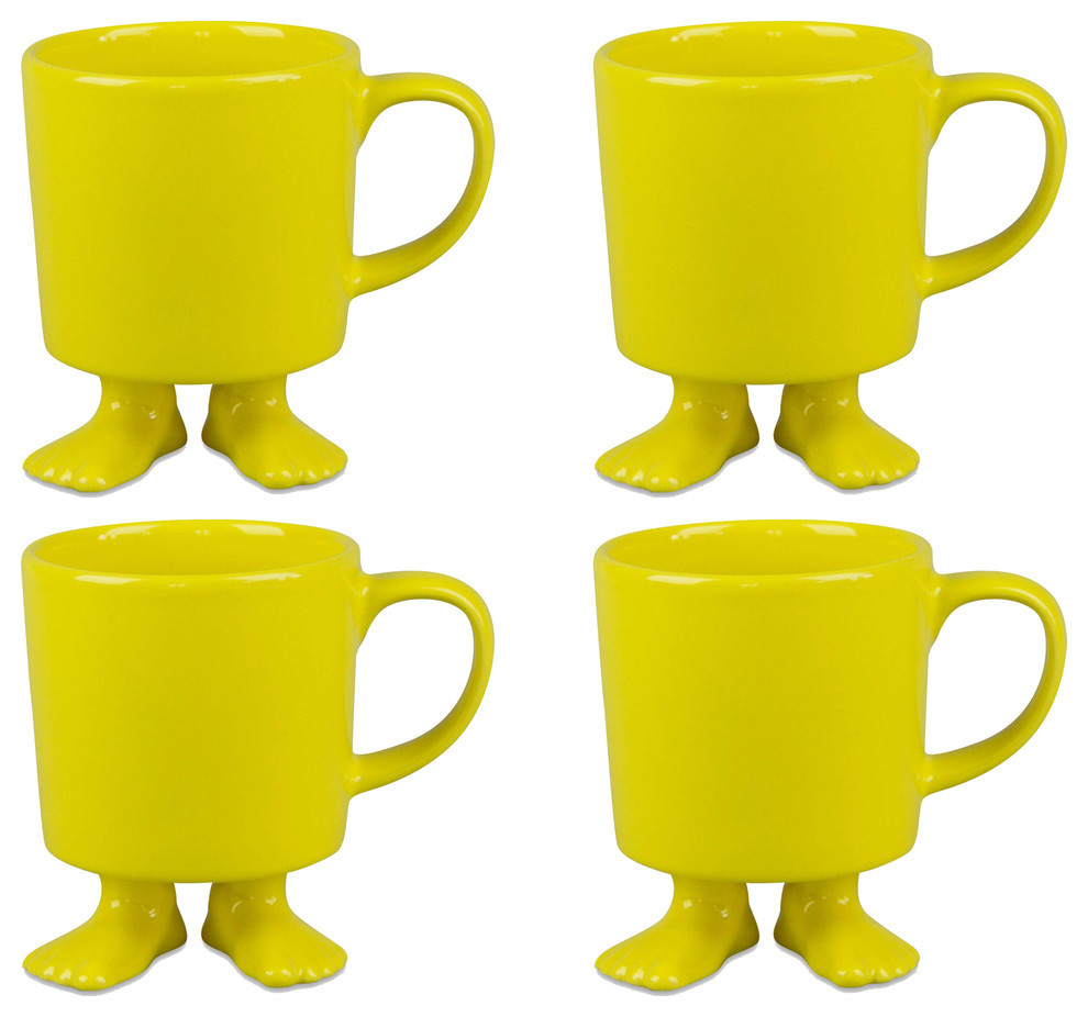 Dylan Kendall-4 Yellow Ceramic Mugs w/Feet