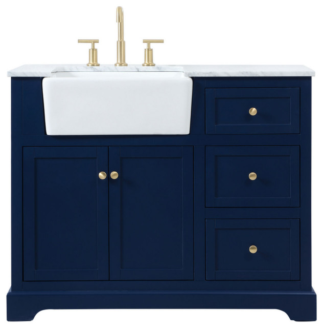 42" Single Bathroom Vanity, Blue, Vf60242Bl Transitional Bathroom