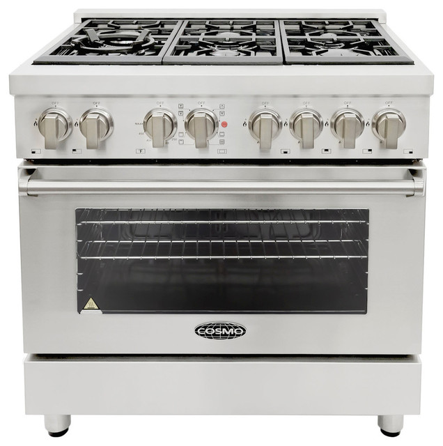 36" Dual Fuel Range with 6 Italian Gas Burners and Electric Convection