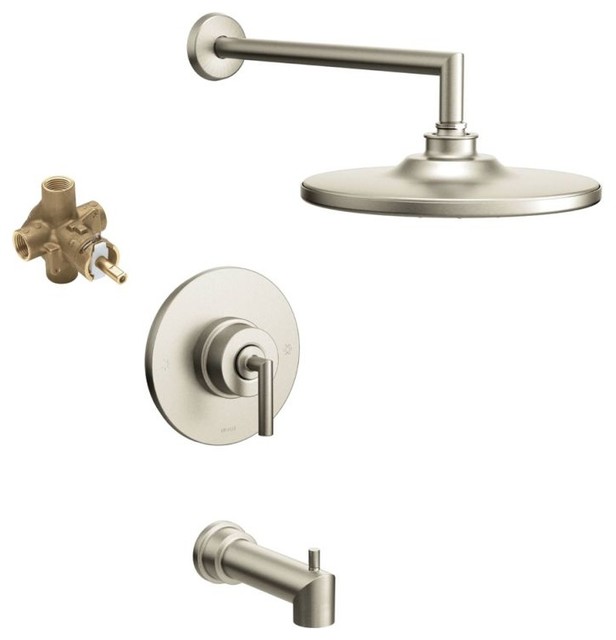 Moen Arris Posi Temp Brushed Nickel 9 X12 X7 Transitional Tub Tub Shower Faucet Sets Moen Arris Posi Temp Brushed Nickel