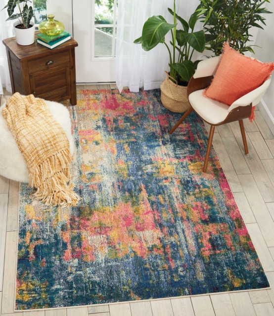 Nourison Celestial Blue and Yellow Area Rug Contemporary Area Rugs