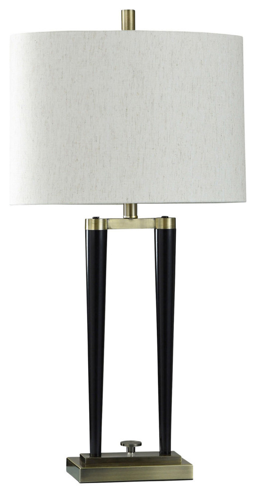 Black Deco Table Lamp, Brushed Brass Transitional Table Lamps by