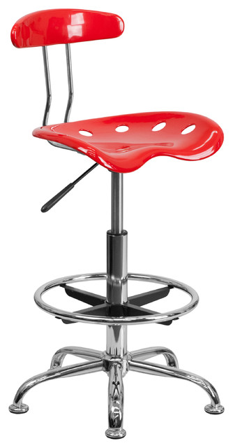 Vibrant Red and Chrome Drafting Stool with Tractor Seat