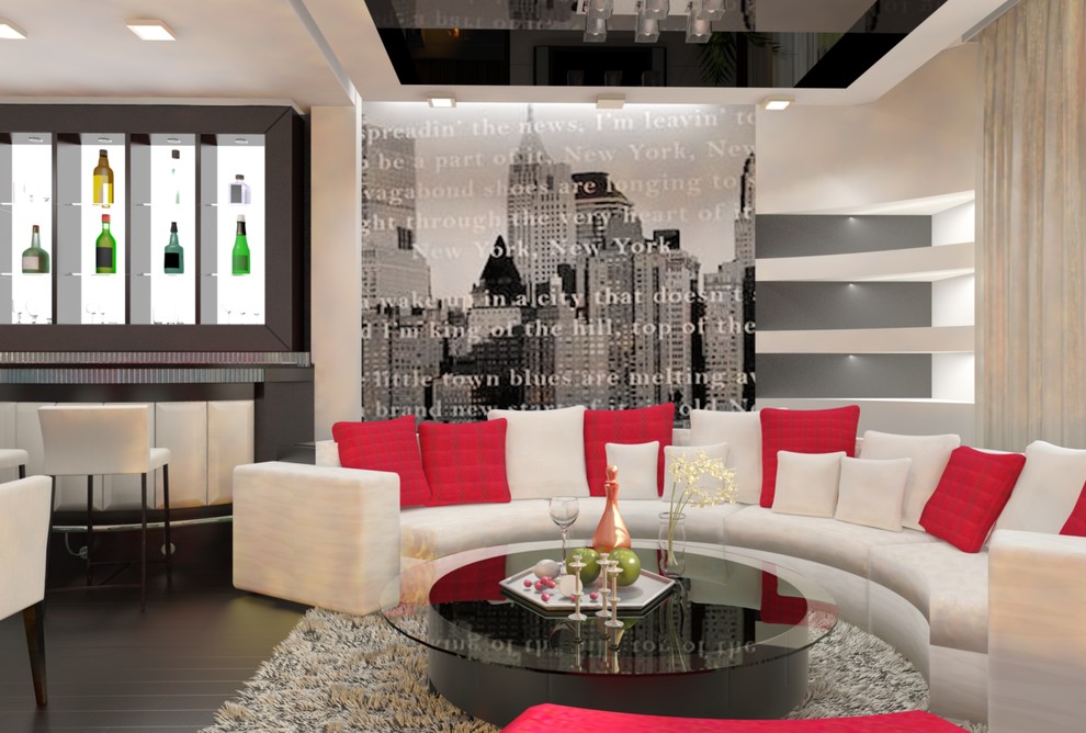 Интерьер загородного дома с красными акцентами