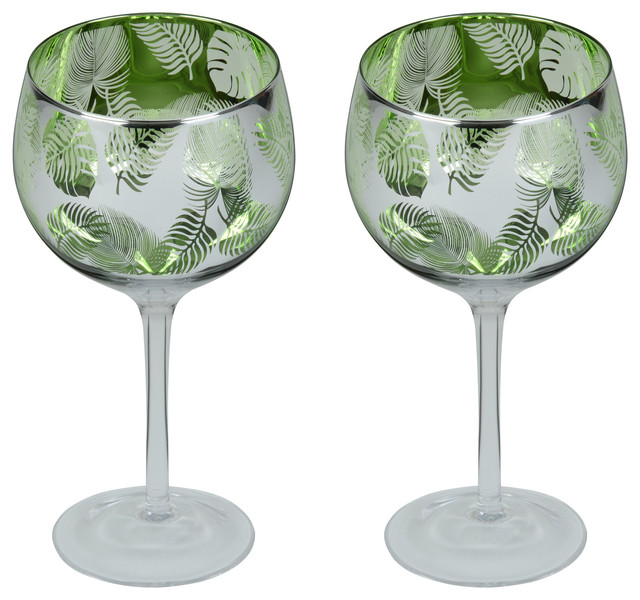 Set of 2 Tropical Leaves Gin Glasses