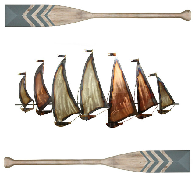 Nautical Chevron Oar Wall Decor Gray Set Of 2 With Sunset