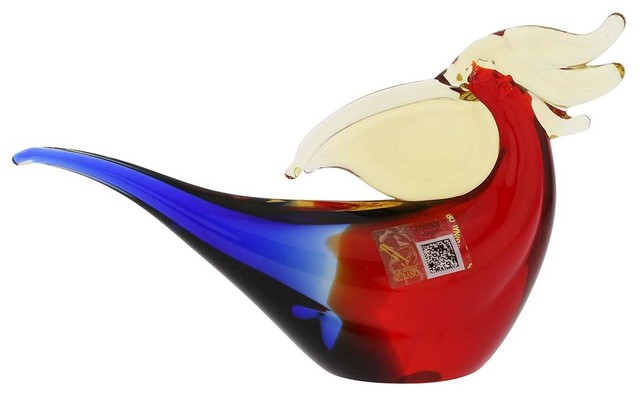GlassOfVenice Murano Glass Toucan - Red Blue Amber