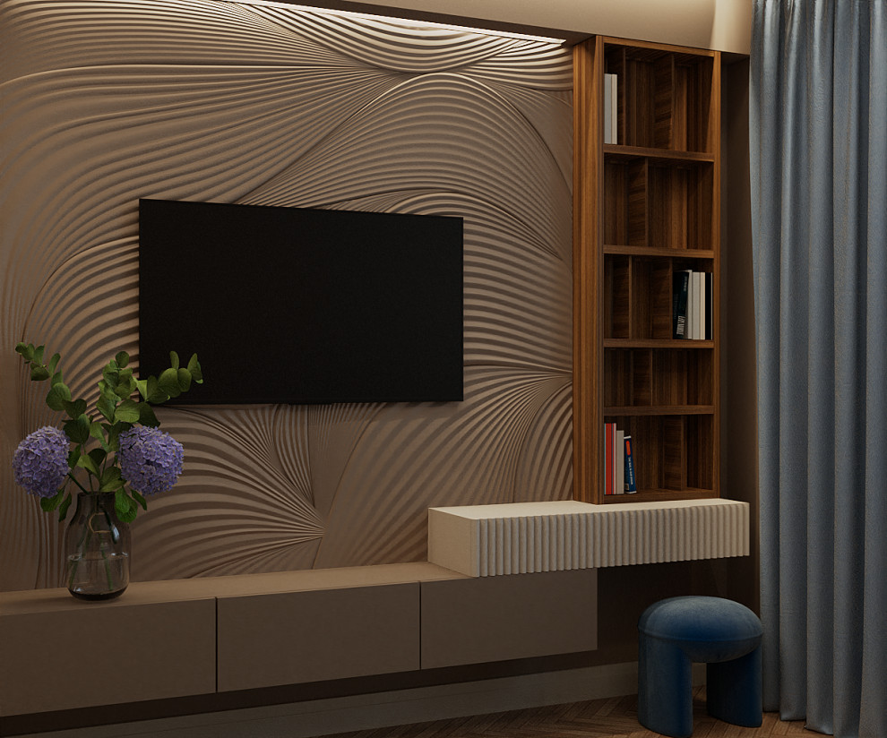 Спальня с атмосферой отеля на побережье.