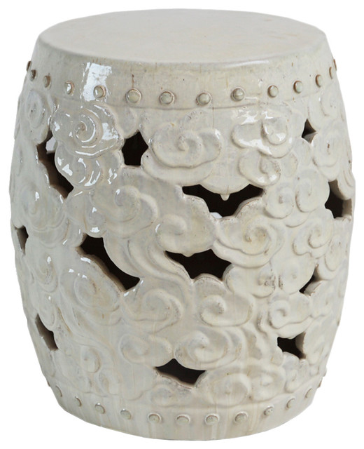 White Ceramic Barrel Cloud Garden Stool Asian Accent And White Ceramic Barrel Cloud Garden Stool
