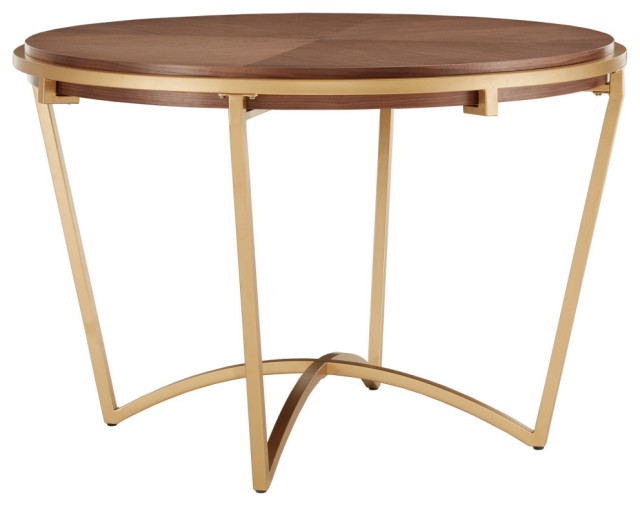 Lucian Natural Finish Dining Table With Gold Metal Base Contemporary