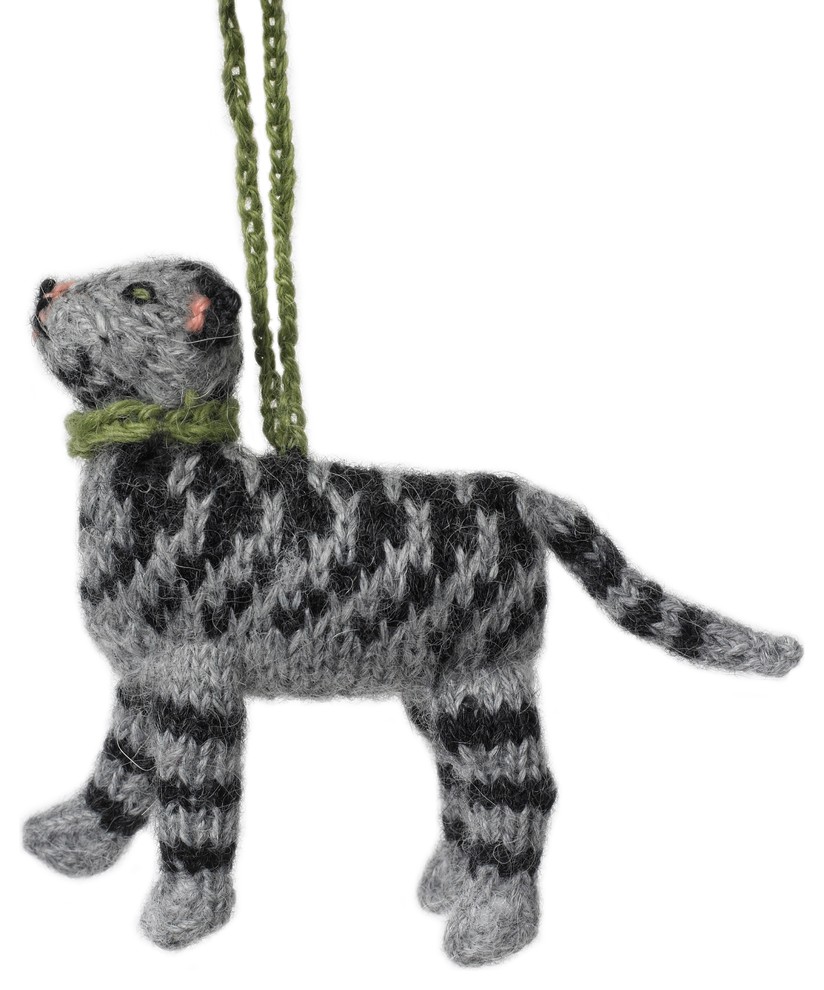 Hand-Knit Tabby Cat Christmas Ornament