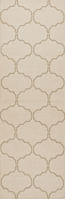 Flat-Weave Moroccan Pattern Wool Ivory/Taupe Area Rug (2.6 x 8)