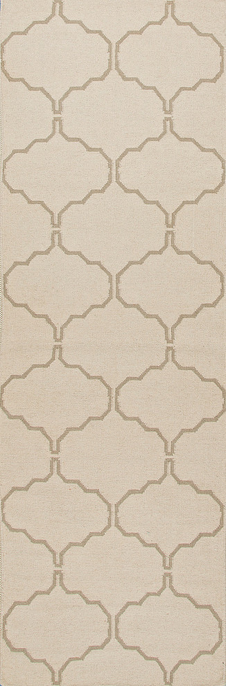 Flat-Weave Moroccan Pattern Wool Ivory/Taupe Area Rug (2.6 x 8)
