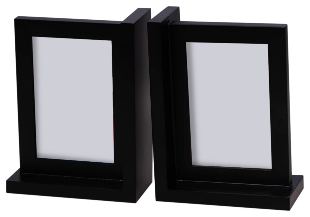 Picture Frame Black Bookend, Solid Wood