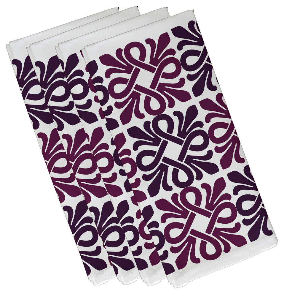 22"x22" Tiki Square, Geometric Print Napkin, Purple, Set of 4