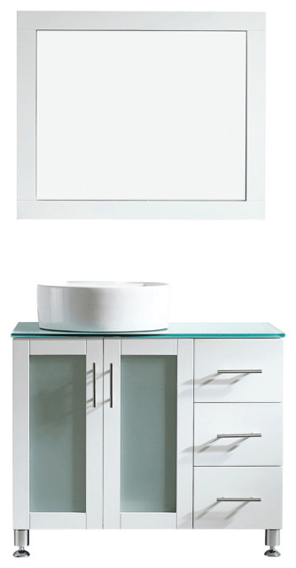 Tuscany 36 Vanity White Glass Top White Vessel Sink Contemporary Bathroom Vanities And Sink Consoles By Vinnova