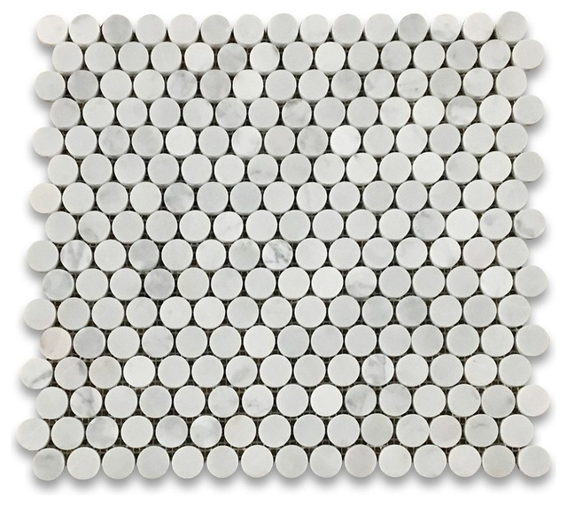 12 X12 Carrara White Penny Round Mosaic Tile Polished Chip Size 3 12 X12 Carrara White Penny Round Mosaic Tile Polished