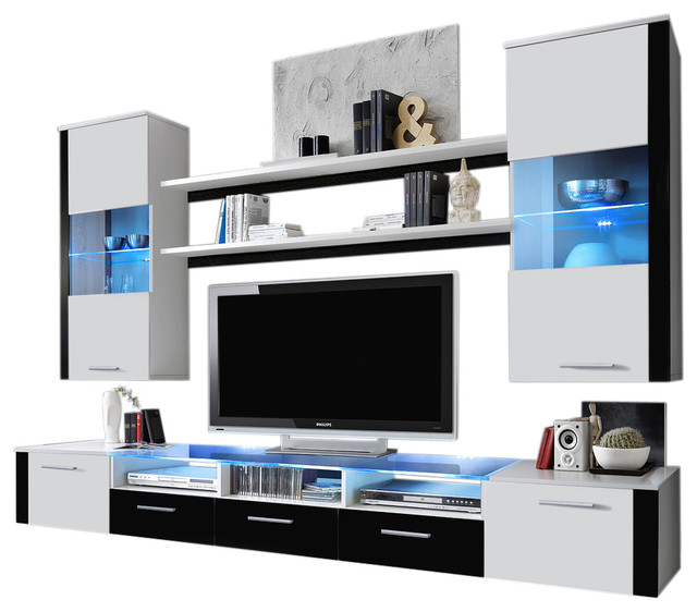 Wall Unit Modern Entertainment Center With LED Lights Fresh