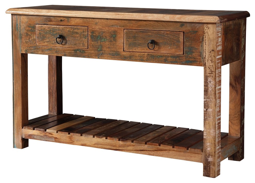 India Antique Accent Cabinet Console Sofa Table Rustic Reclaimed Wood Mix Teak