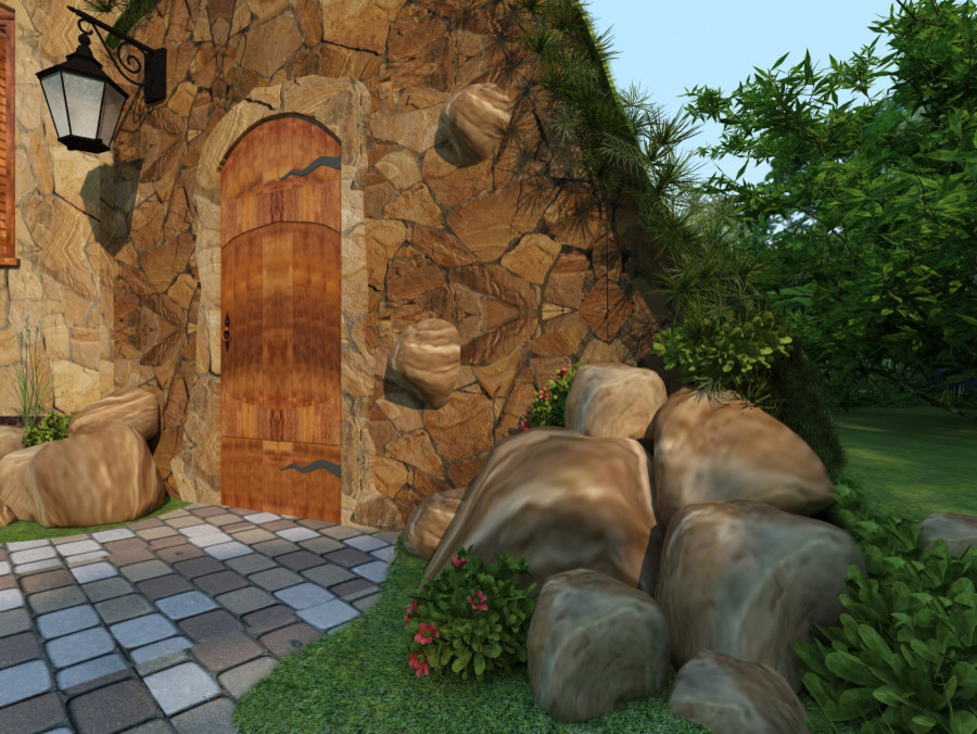 Беседка и погреб под холмом