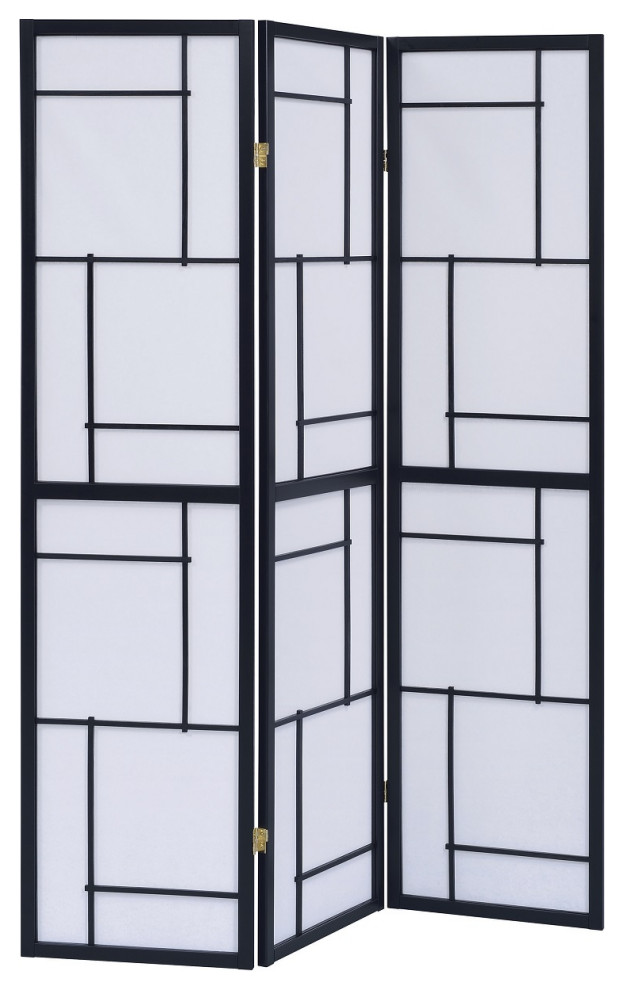 3 Panel Folding Floor Screen, Black and White