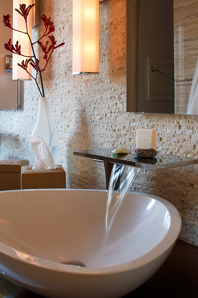 Inspiration for a contemporary bathroom in San Francisco with a vessel sink.