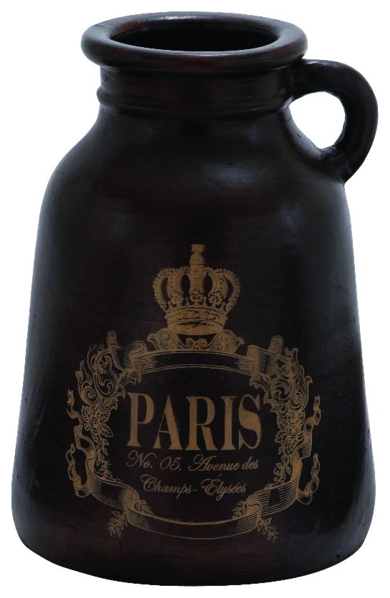 Paris Terracotta Jug Crown French Script Home Kitchen Decor