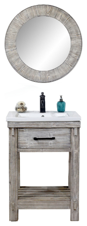 Rustic Fir Single Sink Bathroom Vanity With Ceramic Top In Gray Driftwood Finish