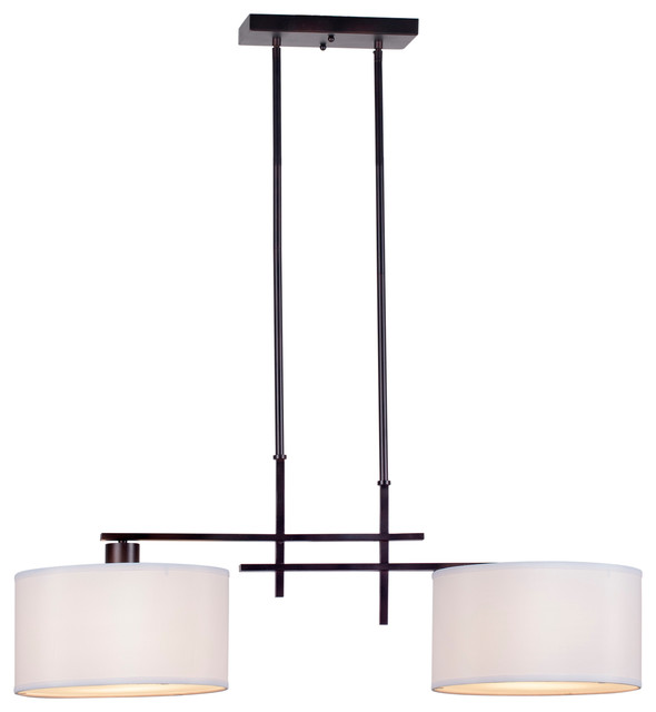 2 Light Island Pendant, Antique Bronze, Off White Linen Shade