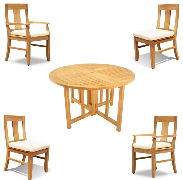 5Piece Outdoor Teak Dining Set 48" Butterfly Folding Table & 4 Osbo