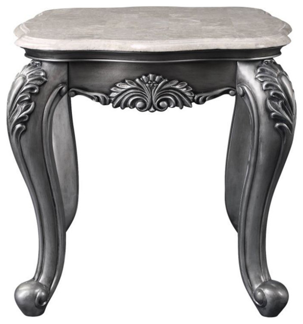 Rectangular Marble Top End Table, Platinum Victorian Side Tables
