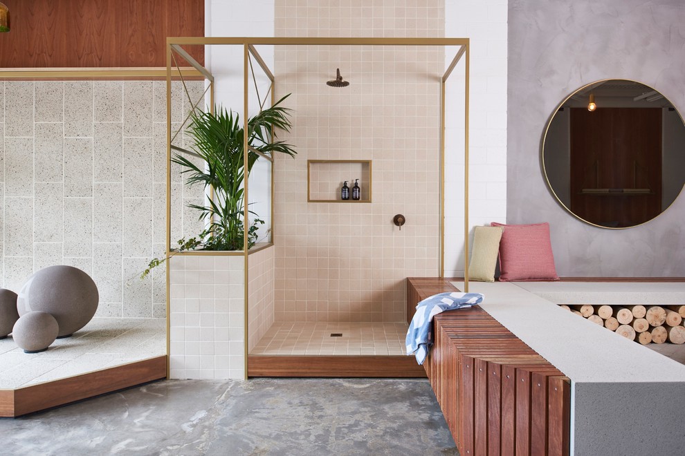 Design ideas for an industrial bathroom in Melbourne with concrete floors.