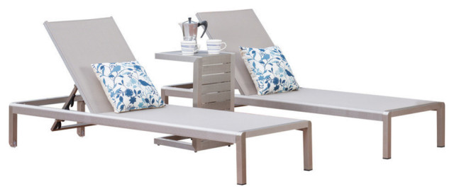 Gdf Studio 3 Piece Crested Bay Gray Mesh Chaise Lounge Set With End Table Contemporary Outdoor Lounge Sets By Gdfstudio