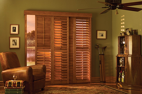 Patio Door Shutters; Interior Shutters - Craftsman - Living Room ...