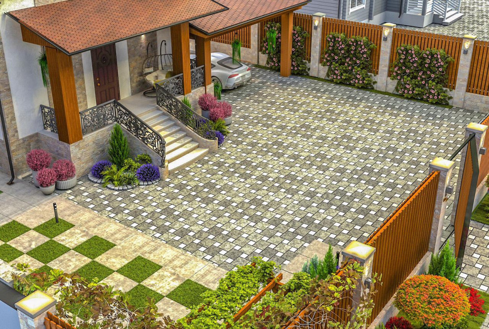 Благоустройство двора частного дома 250кв м