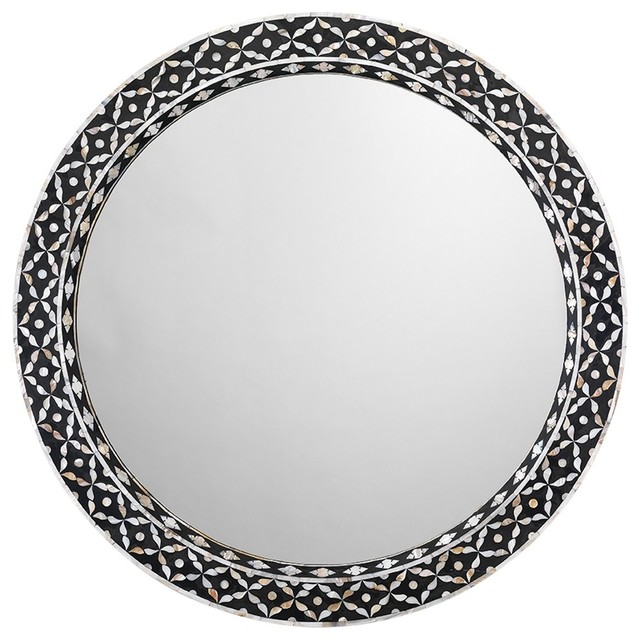 Evelyn Round Mirror In Mother Of Pearl, Round Mother Of Pearl Mirror